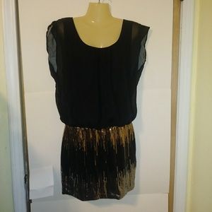 AUW Black Gold Metallic Dress Size L NWT